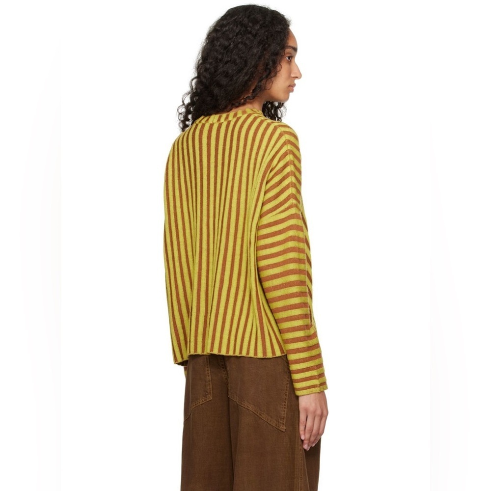 ECKHAUS LATTA Yellow Brown Stripe 100% Merino Wool Knit Crochet Keyboard Sweater - Picture 13 of 15